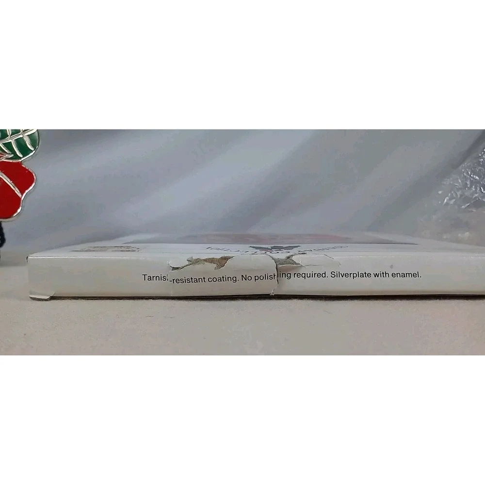 Vintage Wm A Rogers Poinsettia Trivet Silverplate & Enamel 1986 Christmas Trivet